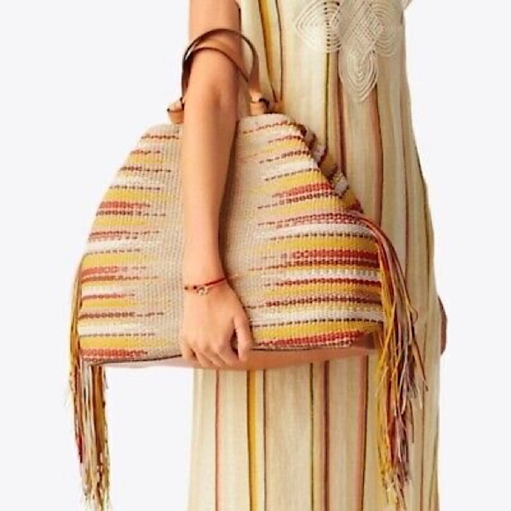 Like new TORY BURCH Aidan Fringe Tote In Brown $1498 - Picture 2 of 15